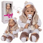 Papusa bebelus interactiv Doris Nora 40 cm cu suzeta,corp moale si tinuta de iarna,vestuta groasa,caciulita,botosei,in cutie cadou