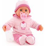 Papusa bebelus interactiv cu corp moale Bayer Clemence First Words 38 cm,accesorii hranire incluse,pleoape mobile,plange/rade/gangureste,24 sunete,hainute roz si caciulita asortata,varsta recomandata de la 10 luni