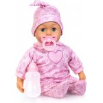 Papusa bebelus interactiv cu corp moale Bayer Antonella First Words 38 cm,suzeta si biberon incluse,pleoape mobile,plange/rade/gangureste,24 sunete,hainute roz si caciulita asortata,varsta recomandata de la 18 luni