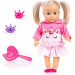 Papusa interactiva Bayer Charlene Little Love 33 cm cu par blond,accesorii pentru coafat,rochita roz si balerini asortati,sunete vesele,chicote de ras si pupici
