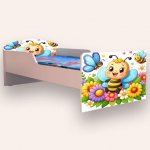 Pat pentru copii Albinuta, cu saltea, 2-6 ani, 130x60 cm