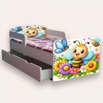 Pat pentru copii Albinuta, cu manere si sertar, 2-6 ani, 130x60 cm