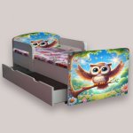 Pat pentru copii Bufnita, cu manere si sertar, 2-8 ani, 140x70 cm