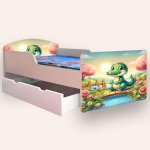 Pat pentru copii Crocodil, cu sertar si saltea, 2-12 ani, 160x80 cm