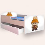 Pat pentru copii Labubu, cu sertar si saltea, 2-6 ani, 130x60 cm