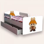 Pat pentru copii Labubu, cu manere si sertar, 2-8 ani, 140x70 cm