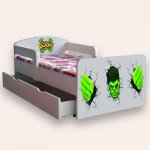 Pat pentru copii Halk cu manere si sertar, 2-6 ani, 130x60 cm