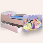 Pat pentru copii Printese, cu sertar si saltea, 2-6 ani, 160x80 cm