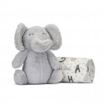 Paturica moale cu jucarie din plus Nappy Elefant Grey 90 x 75 cm 0 luni+