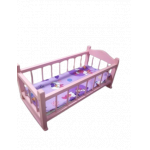 Patut balansoar mare din lemn pentru papusi cu salteluta Roz