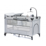 Patut pliabil pentru copii Fillikid Capri Grey cu saltea de infasat, organizator, carusel muzical, intrare laterala cu fermoar