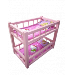 Patut supraetajat din lemn pentru papusi Roz cu saltelute si pernute Color
