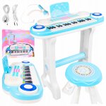 Pian interactiv educativ pentru copii Malplay blue, cu functie de inregistrare MP3 si redare, microfon cu brat flexibil si scaunel inclus