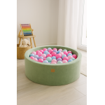 Piscina pentru copii MeowBaby velvet sage olive cu 200 bile roz pastel, roz deschis si mint