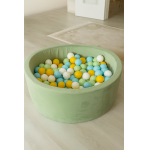 Piscina pentru copii MeowBaby velvet sage olive cu 200 bile verde, alb, bleo si galben