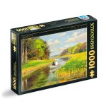 Puzzle 1000 piese DToys Hans Andersen Brendekilde Spring a young couple in a Rowing boat on Odense