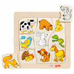 Puzzle incastru educativ din lemn 2 ani+ Goki Animale si hrana lor
