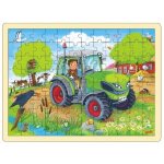 Puzzle din lemn Goki Tractor la ferma 96 piese