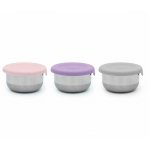Set 3 recipiente mini Melii roz mov gri din inox cu capac silicon