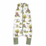 Sac de dormit Qmini Fox on bikes Natural cu picioruse, de iarna, din bumbac, fermoar, 103 cm, marimea M