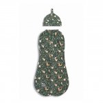 Saculet Swaddle pentru infasat + Caciulita Second Step Forest Green Sleepee