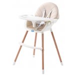 Scaunel de masa pentru bebelusi si copii Little Mom Nordic White 2 in 1, cu inaltime ajustabila, varsta 6-72 luni, tavita dubla reglabila, centura de siguranta in 5 puncte, suport pentru picioare