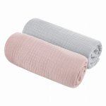 Set de 2 museline bumbac organic gri/rose 75x75 cm Sleepee