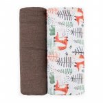 Set 2 scutece Petite&Mars Forest Fox Misty, din muselina de bambus, hipoalergenice, 120x120 cm