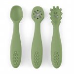 Set 3 lingurite Petite&Mars Sweet Pea Verde Take&Match din silicon, pentru supa, paste, alimente usoare, fara BPA, 6 luni+