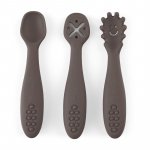 Set 3 lingurite Petite&Mars Bitter Cocoa Maro Take&Match din silicon, pentru supa, paste, alimente usoare, fara BPA, 6 luni+