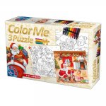 Set 3 puzzle de 6, 9, 16 piese si creioane colorate craciun color me DToys