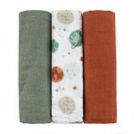 Set 3 scutece Petite&Mars Celestial Planets Moussy din muselina de bambus, hipoalergenice, 68x68 cm