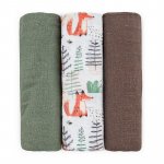 Set 3 scutece Petite&Mars Forest Fox Moussy din muselina de bambus, hipoalergenice, 68x68 cm