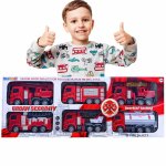 Set 6 masini Matadi Brigada de pompieri cu sistem pull back,include cisterna,camion,macara cu brat mobil,camion cu lift