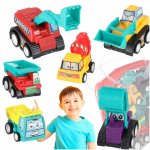 Set 6 masinute de constructie pentru copii, Ikonka, cu mecanism pull-back, realizate din plastic, in husa de transport cu fermoar, multicolor