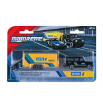 Set Majorette transporter remorca  de curse deluxe Land Rover Defender 110 si masinuta Toyota gr Supra