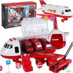 Set avion de transport pentru copii Ikonka, cu 3 masinute de pompieri incluse