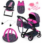 Set complet pentru papusi Bayer Xeo Deluxe cu carucior 2in1 pliabil,maner reglabil pana la 71cm,scaun de masa,centru de ativitati,saculet de dormit si accesorii hranire,roti pivotante,gentuta si cos de cumparaturi