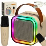 Set difuzor 6 W pentru karaoke, Ikonka, cu 5 moduri de iluminare LED, cablu USB si microfon, Bej