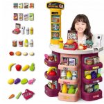 Set joaca supermarket Matadi Purple cu cos de cumparaturi si 44 accesorii,scaner cu lumina si sunete,cantar,dimensiune 76x46.5x27 cm