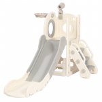 Spatiu de joaca pentru copii Nichiduta Garden grey/white, de interior/exterior, cu tobogan, balustrada de sustinere, treptele late, dimensiune 153 x 67 x 80 cm