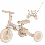 Tricicleta pentru copii Petite&Mars Pink Meadow Turbo, editie limitata, 5 in 1, multifunctionala, vehicul de impins, bicicleta cu/fara pedale, maner de ghidaj