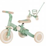 Tricicleta pentru copii Petite&Mars Green Twist Turbo, editie limitata, 5 in 1, multifunctionala, vehicul de impins, bicicleta cu/fara pedale, maner de ghidaj
