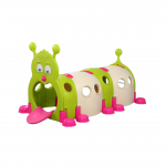 Tunel de joaca pentru copii Nichiduta Garden Omida green/beige, design modular cu 4 segmente tubulare, robust si sigur, dimensiune 195 x 105 x 105 cm