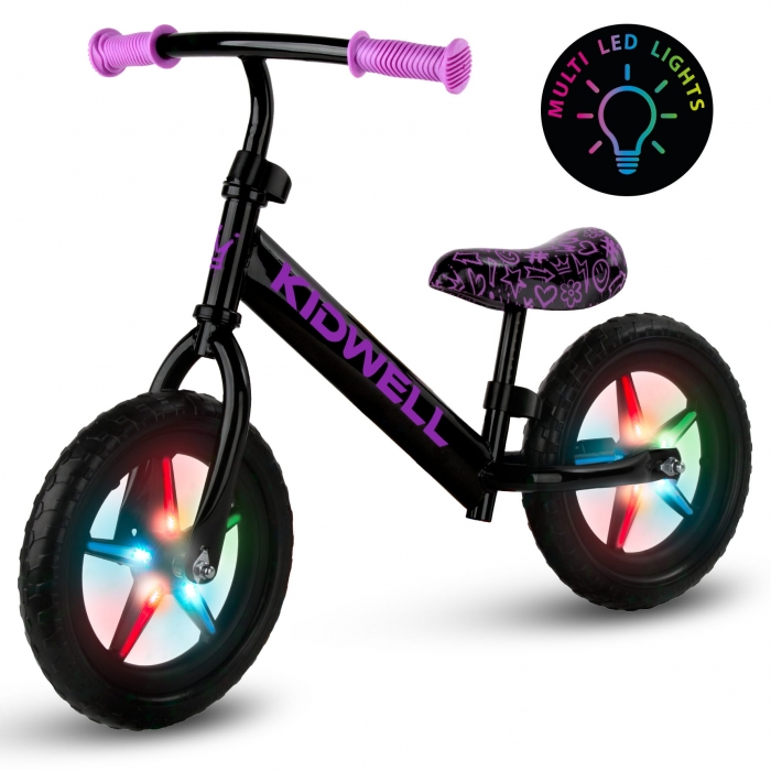 Bicicleta fara pedale Kidwell Rebel Neon Pink, roti din spuma eva cu lumini led