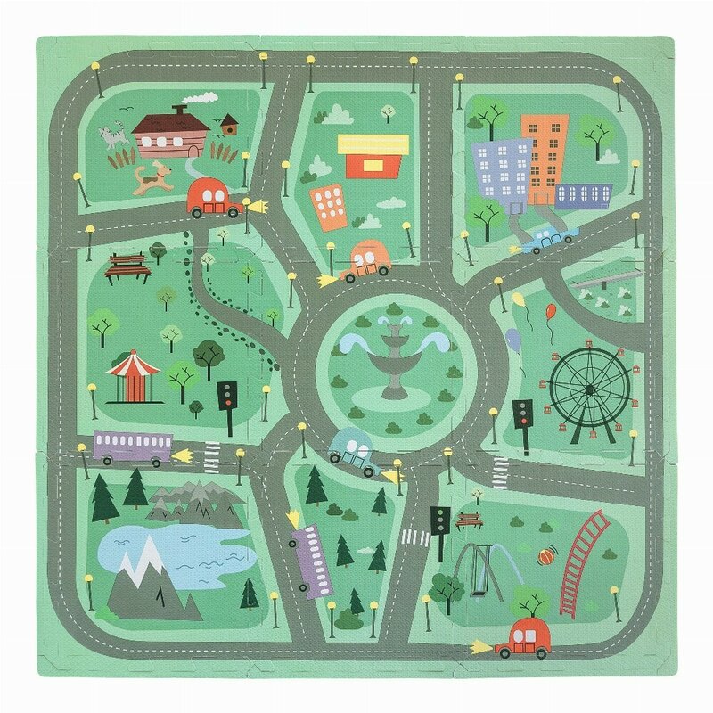Covoras puzzle pentru copii Free2Play Road din spuma 91x91 cm