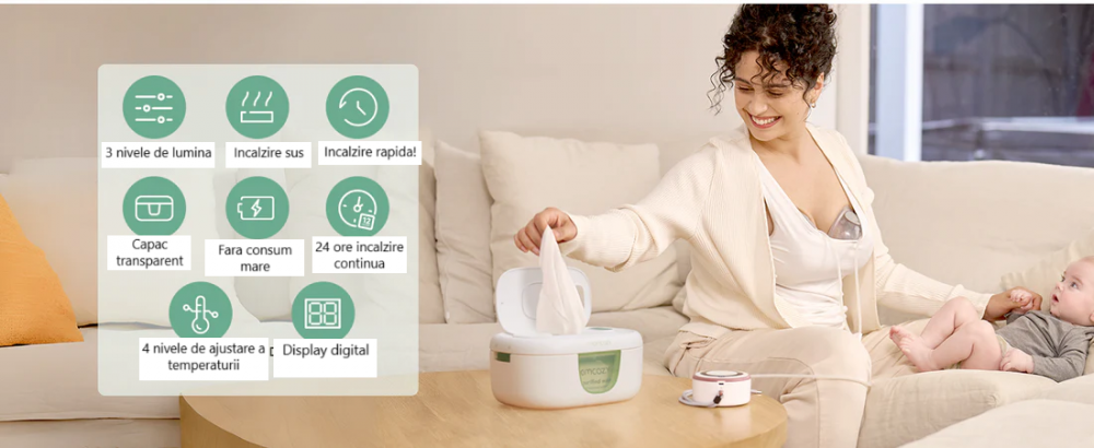 Incalzitor pentru servetele umede cu lumina Momcozy - 6