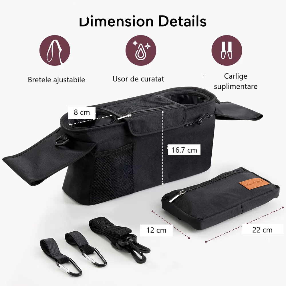 Organizator universal pentru carucior cu suport pentru pahar Momcozy - 1