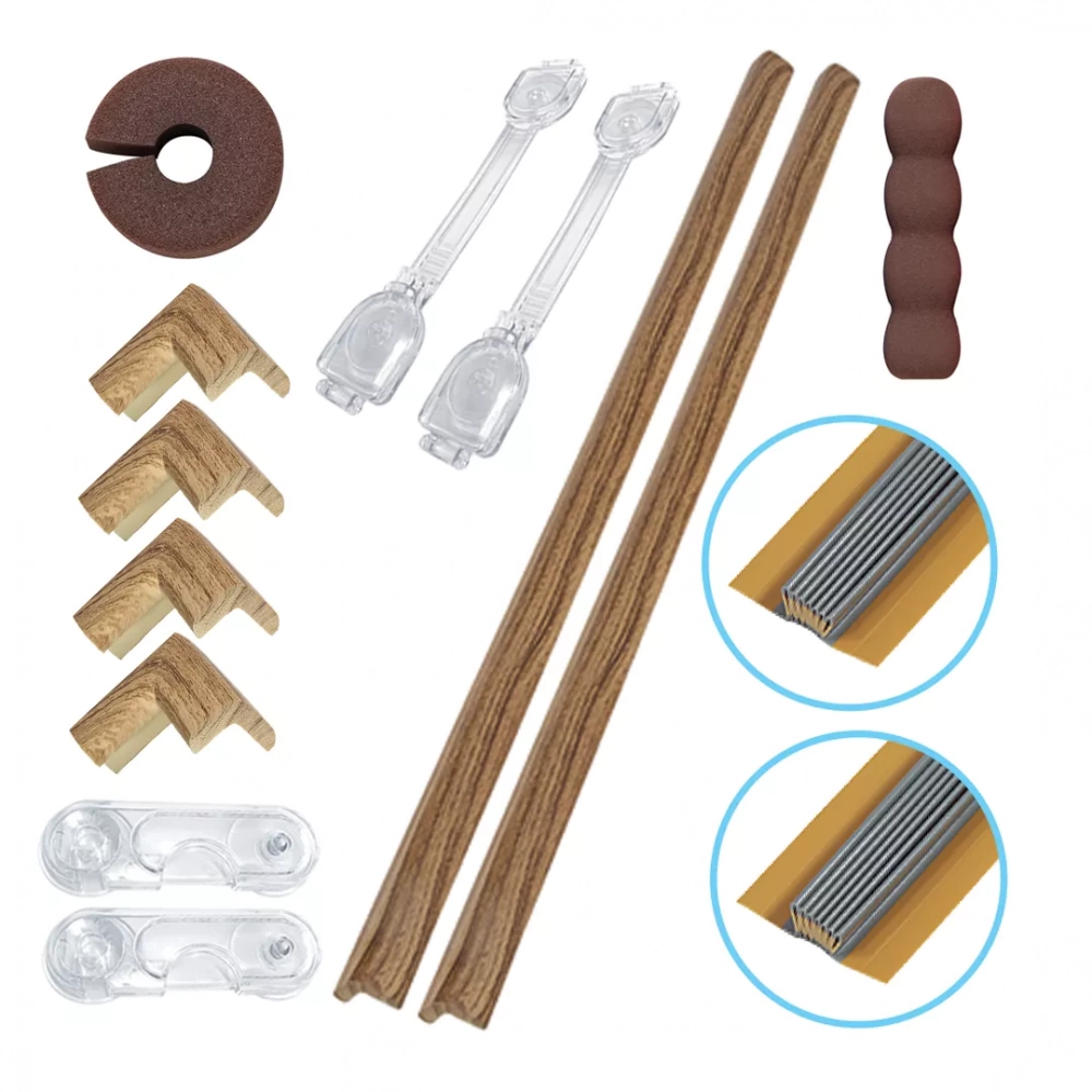 Pachet 14 sisteme de siguranta Car Boy Safety culoarea lemnului inchis 24x50x22x6 mm