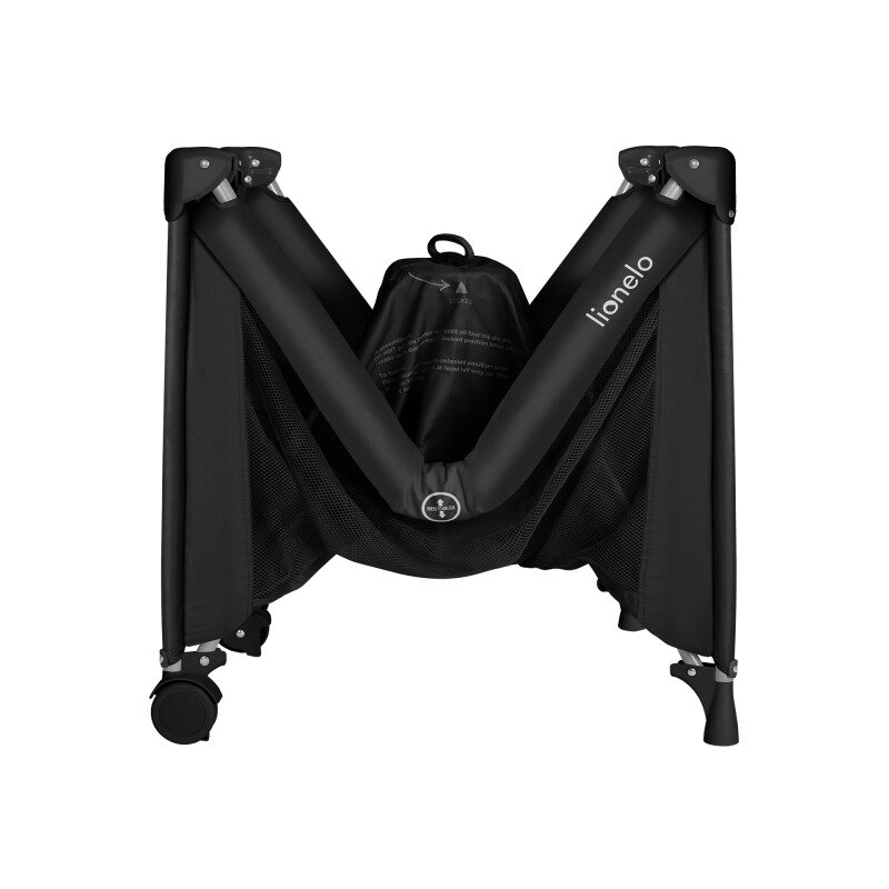 Patut pliabil pentru copii Lionelo Amelie Negru cu intrare laterala, salteluta, roti, geanta transport 100.5x70.5 cm - 1